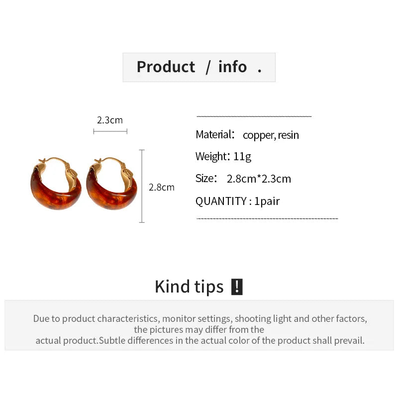 Chic Vintage U-Shaped Brown Resin Hoop Earrings for Women - Retro Gold Plated Fashion Jewelry Perfect for Any Occasion